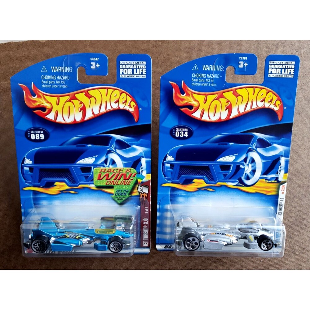 Hot Wheels JET THREAT 3.0 Gray 2001 First Editions #34 & Spectraflam II Blue #89